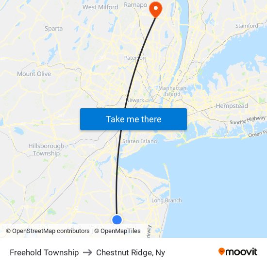 Freehold Township to Chestnut Ridge, Ny map