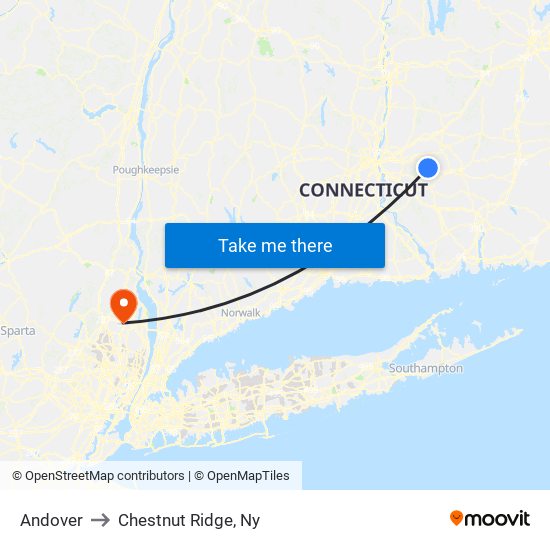 Andover to Chestnut Ridge, Ny map