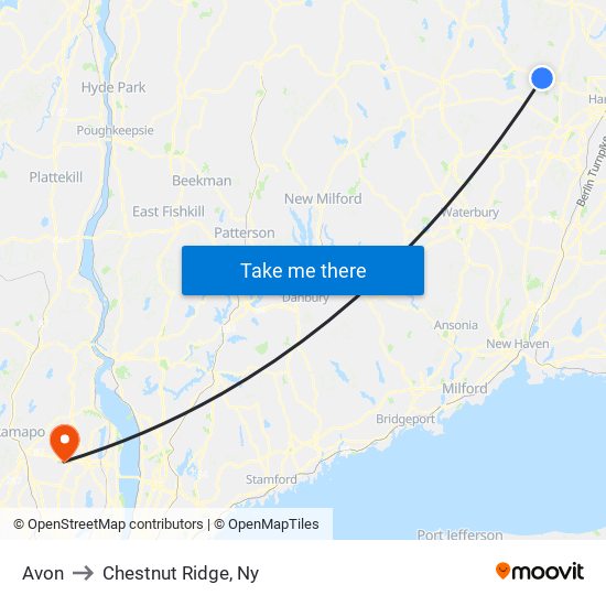 Avon to Chestnut Ridge, Ny map