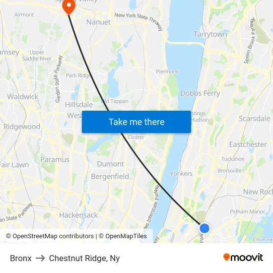 Bronx to Chestnut Ridge, Ny map