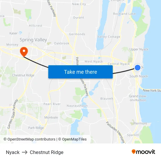 Nyack to Chestnut Ridge map