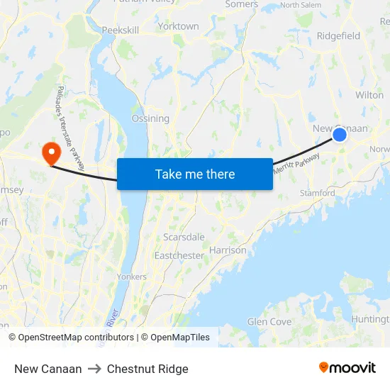 New Canaan to Chestnut Ridge map