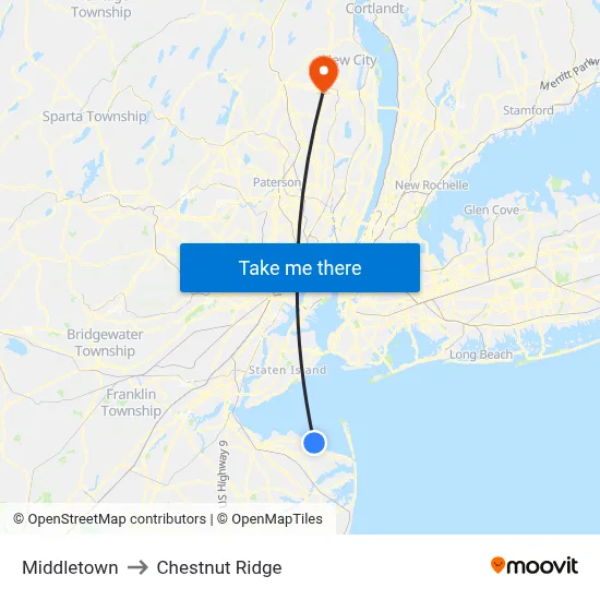 Middletown to Chestnut Ridge map