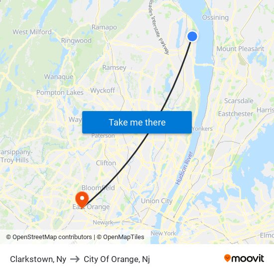 Clarkstown, Ny to City Of Orange, Nj map