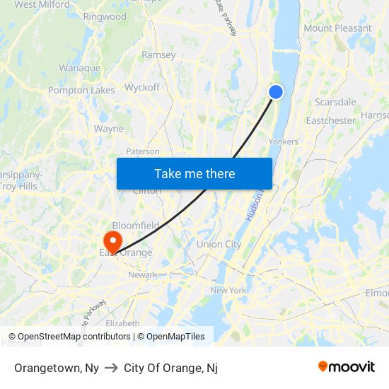 Orangetown, Ny to City Of Orange, Nj map