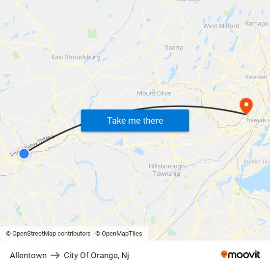 Allentown to City Of Orange, Nj map