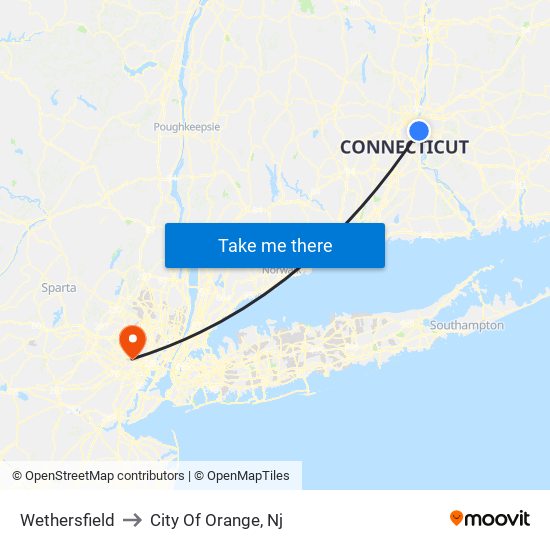 Wethersfield to City Of Orange, Nj map