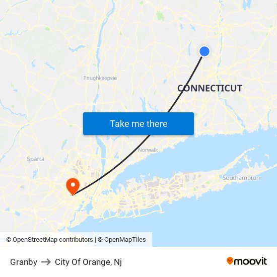 Granby to City Of Orange, Nj map