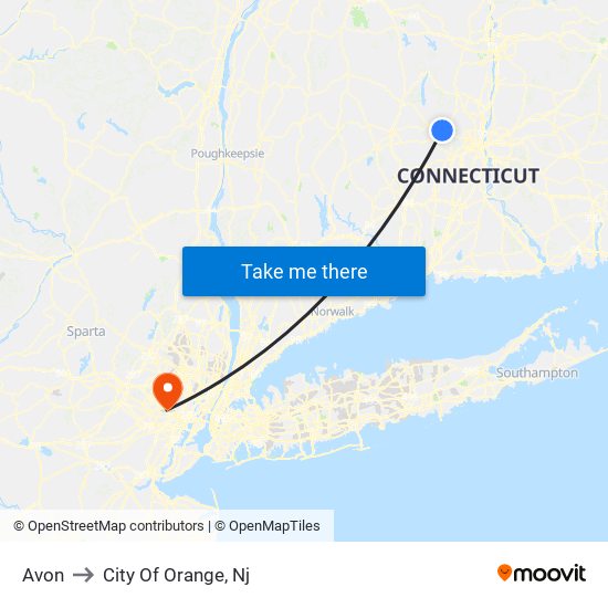 Avon to City Of Orange, Nj map