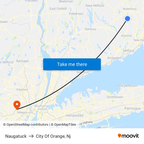 Naugatuck to City Of Orange, Nj map