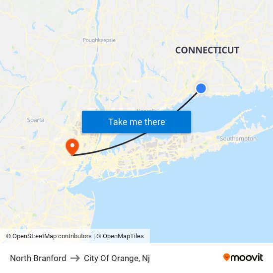 North Branford to City Of Orange, Nj map