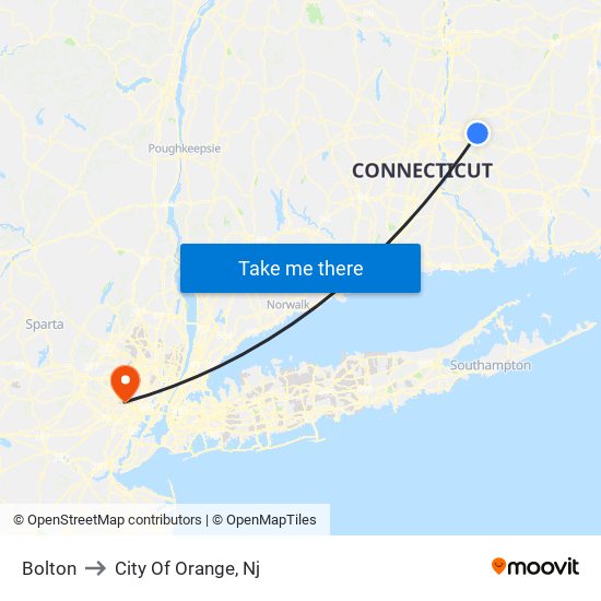 Bolton to City Of Orange, Nj map