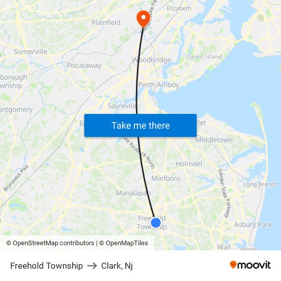 Freehold Township to Clark, Nj map