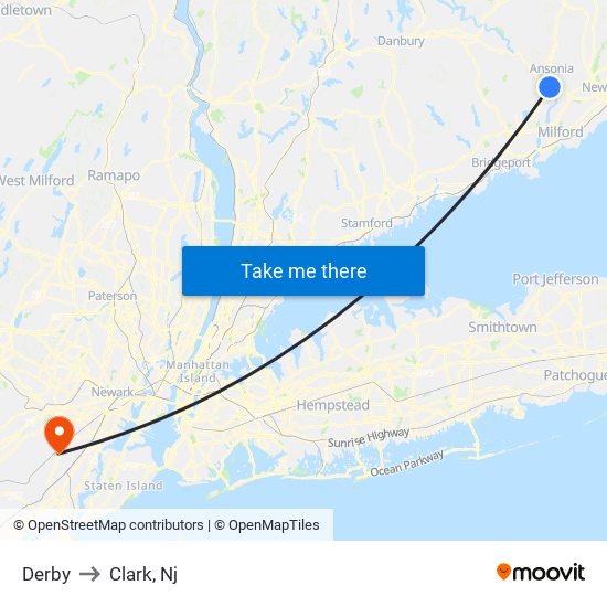 Derby to Clark, Nj map