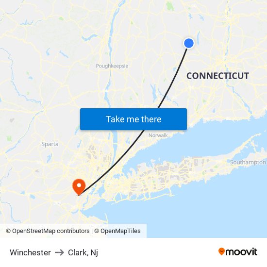 Winchester to Clark, Nj map