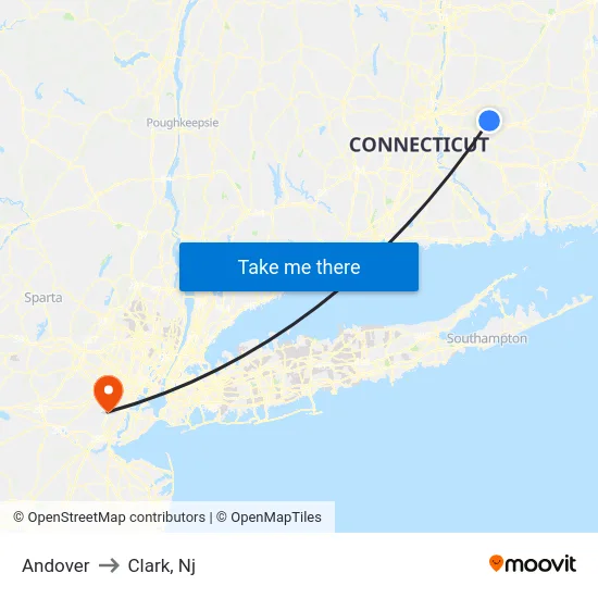 Andover to Clark, Nj map