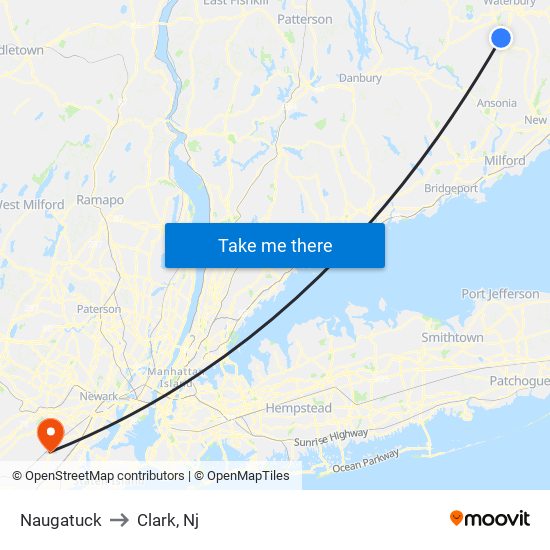 Naugatuck to Clark, Nj map