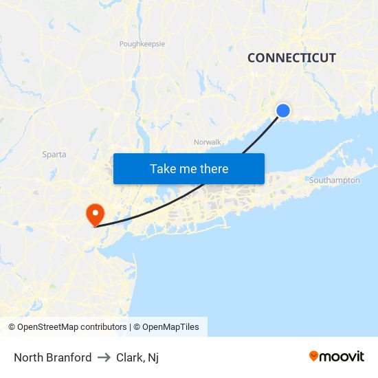 North Branford to Clark, Nj map