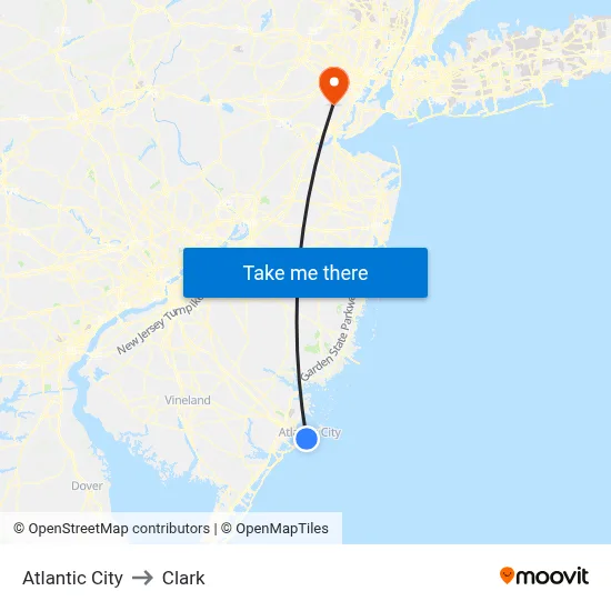 Atlantic City to Clark map