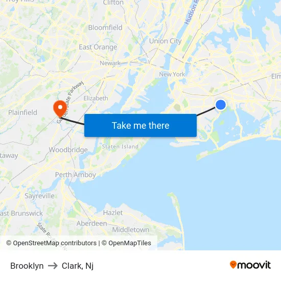 Brooklyn to Clark, Nj map