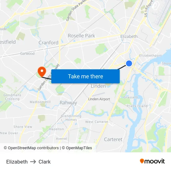 Elizabeth to Clark map