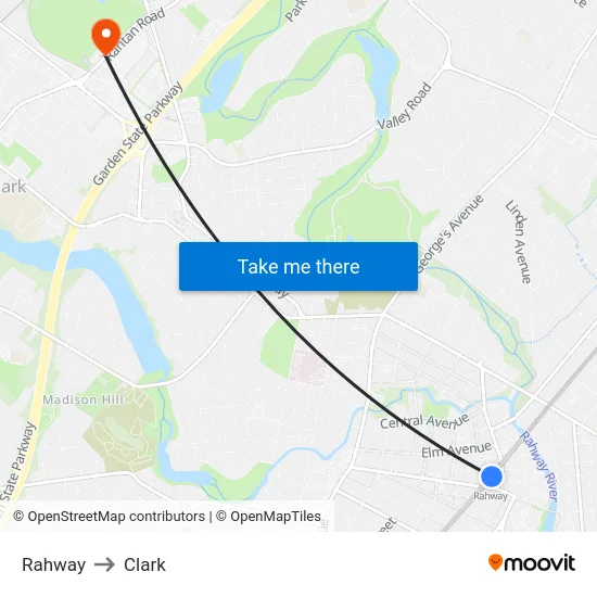 Rahway to Clark map