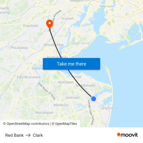 Red Bank to Clark map