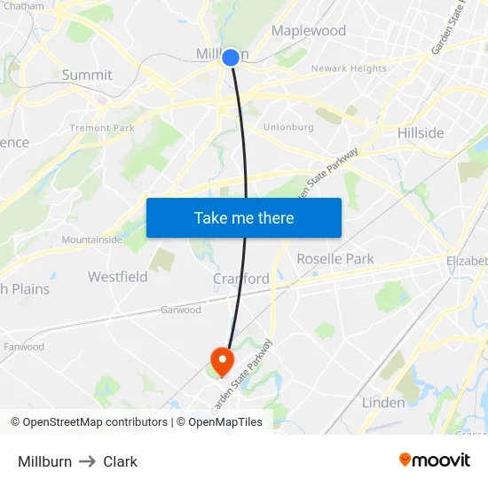 Millburn to Clark map