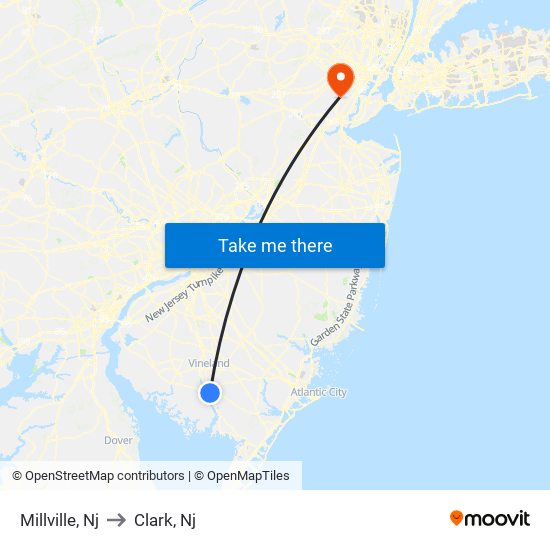 Millville, Nj to Clark, Nj map