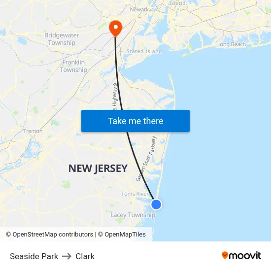 Seaside Park to Clark map