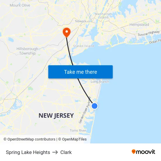 Spring Lake Heights to Clark map