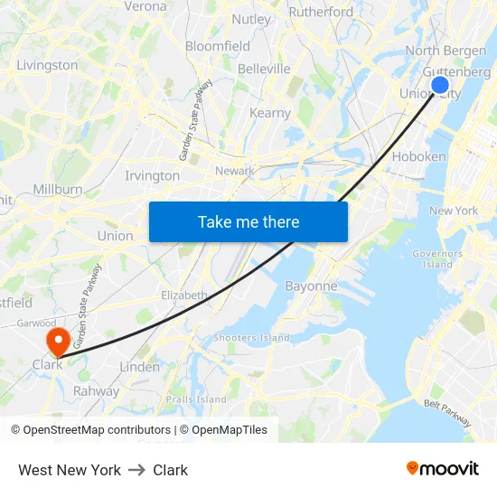 West New York to Clark map