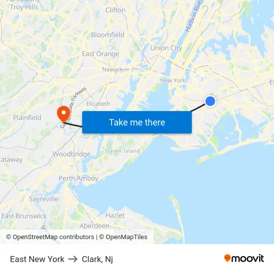 East New York to Clark, Nj map