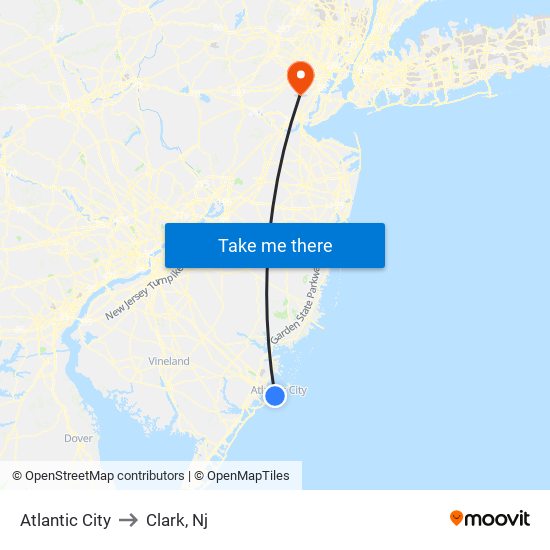 Atlantic City to Clark, Nj map