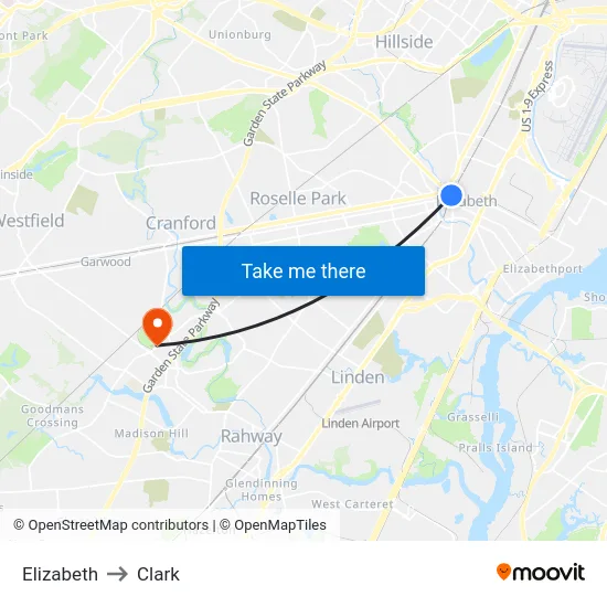 Elizabeth to Clark map