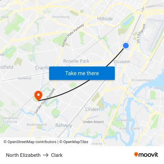 North Elizabeth to Clark map