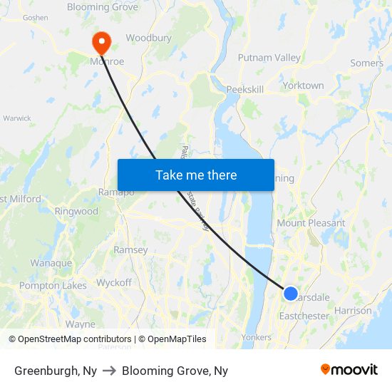 Greenburgh, Ny to Blooming Grove, Ny map