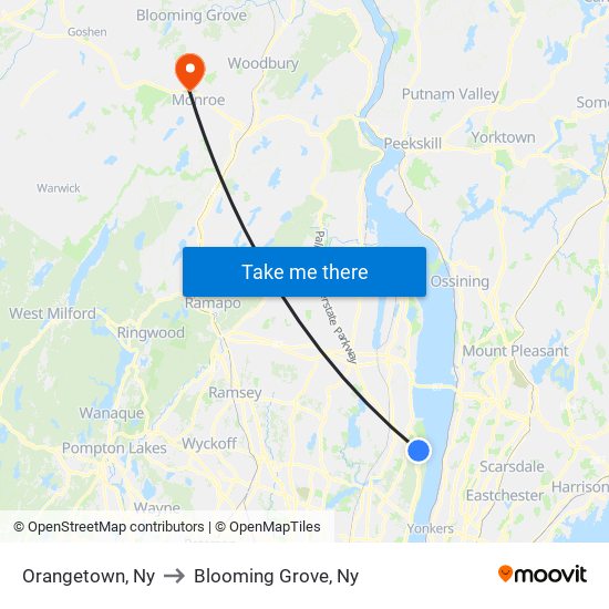 Orangetown, Ny to Blooming Grove, Ny map