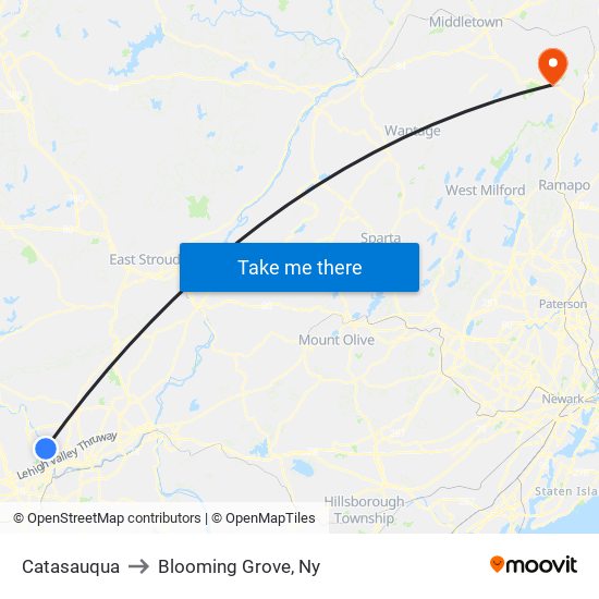 Catasauqua to Blooming Grove, Ny map