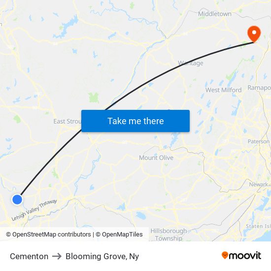 Cementon to Blooming Grove, Ny map