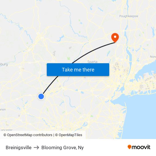 Breinigsville to Blooming Grove, Ny map