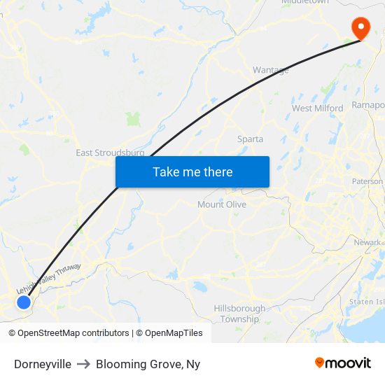 Dorneyville to Blooming Grove, Ny map