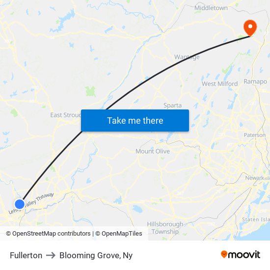 Fullerton to Blooming Grove, Ny map