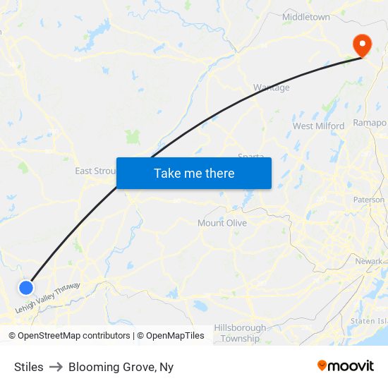 Stiles to Blooming Grove, Ny map