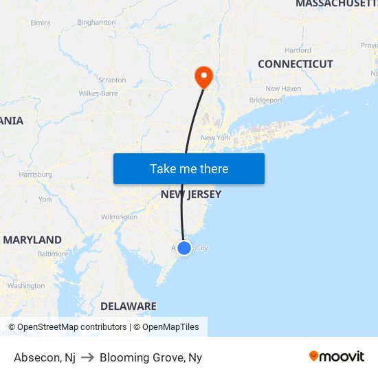 Absecon, Nj to Blooming Grove, Ny map