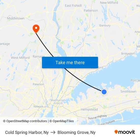 Cold Spring Harbor, Ny to Blooming Grove, Ny map