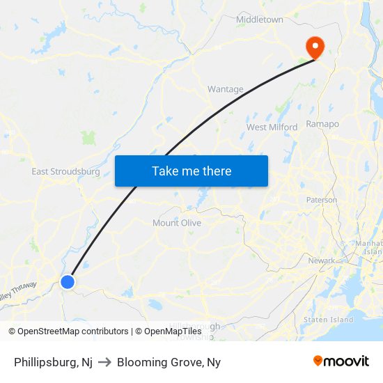 Phillipsburg, Nj to Blooming Grove, Ny map