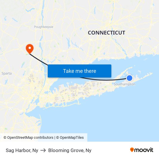 Sag Harbor, Ny to Blooming Grove, Ny map