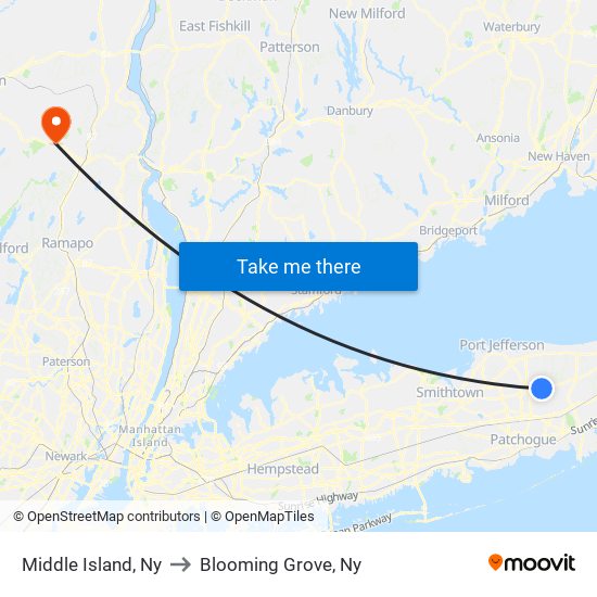 Middle Island, Ny to Blooming Grove, Ny map