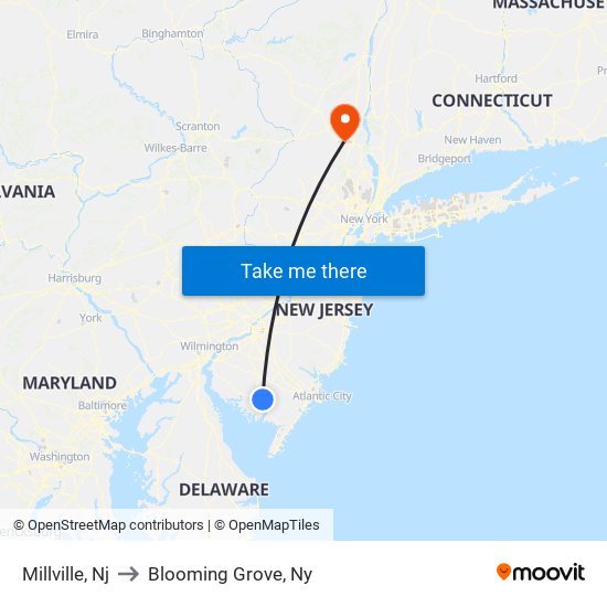 Millville, Nj to Blooming Grove, Ny map